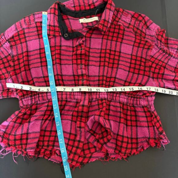 Free People We The Free Pacific Dawn Plaid Flannel Shirt Wool Grunge L Y2K - Picture 9 of 11